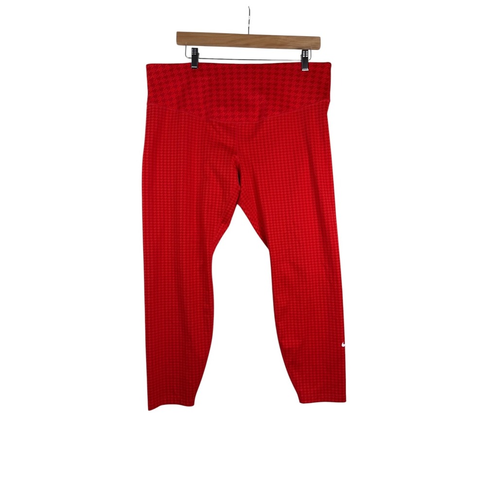 Nike Dri Fit Houndstooth‎ Print 7/8 Running Leggings size 1X Red